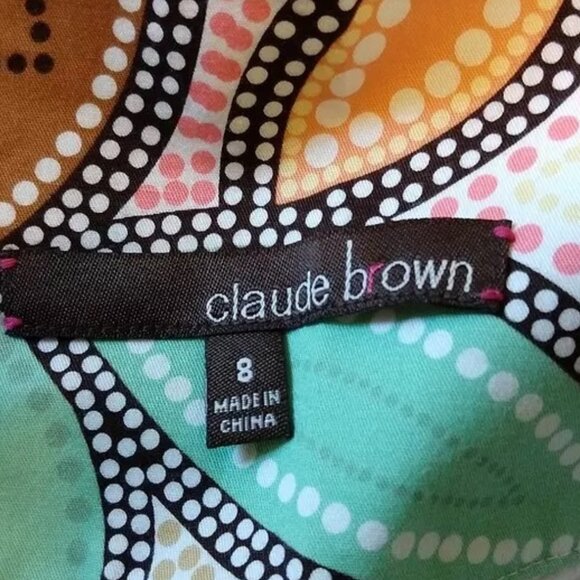 Pleated A-Line Skirt Mod Psychedelic Geo Print 8 Chunky Buttons - Picture 6 of 9